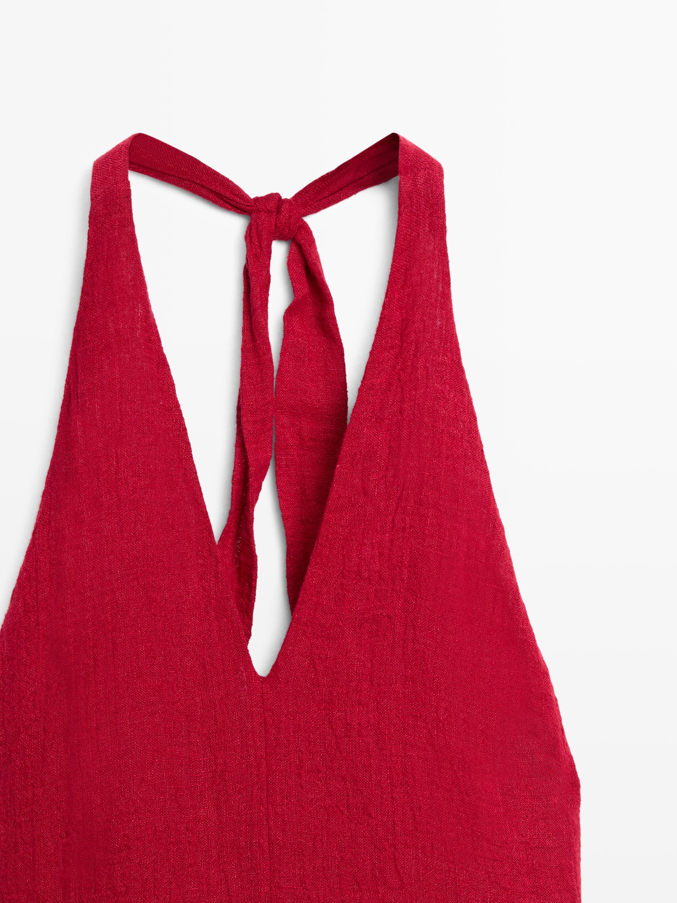Long 100% linen dress with neckline detail